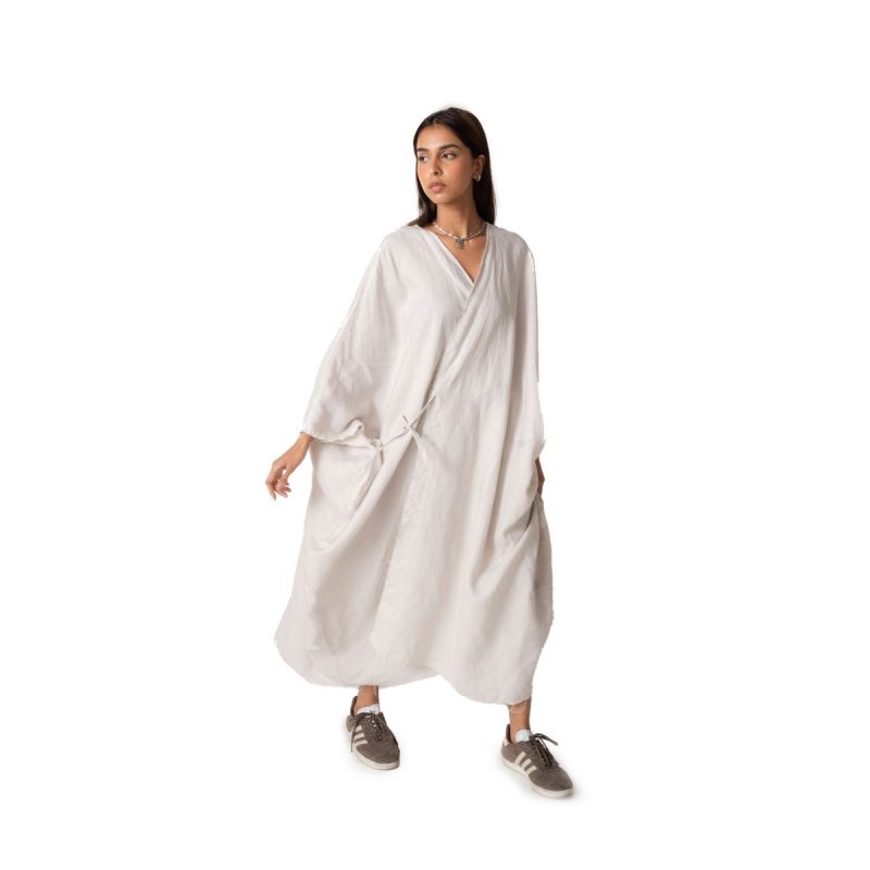 Loose Adjustable Waist Wrapped Kaftan - Cream