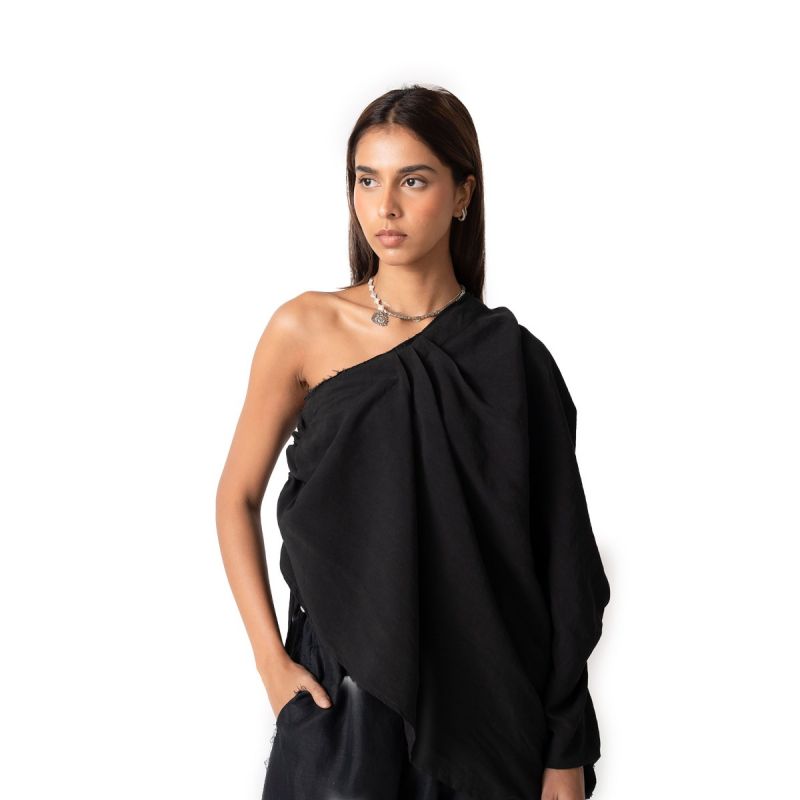 Mono Ilaria Elasticated One Shoulder Top - Black
