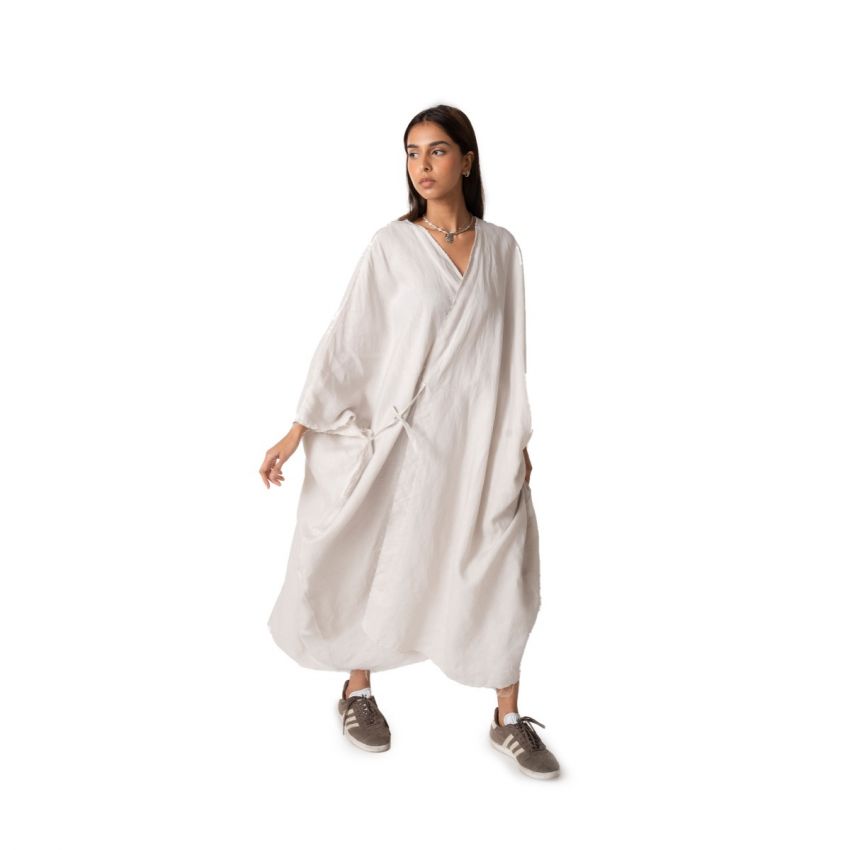 Loose Adjustable Waist Wrapped Kaftan - Cream