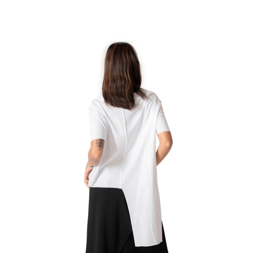 Asymmetric Solid Short Sleeve T-Shirt - White