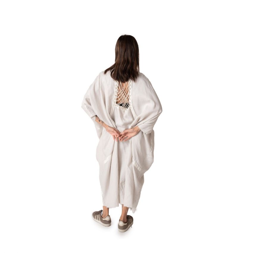 Loose Adjustable Waist Wrapped Kaftan - Cream