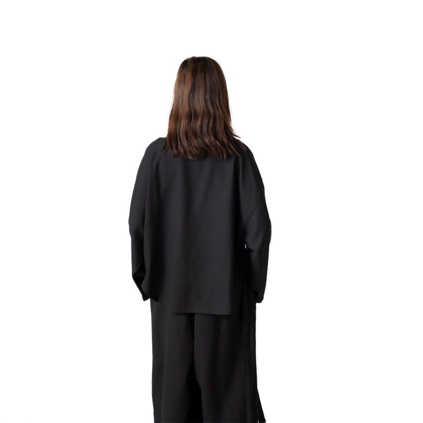 Draped Collar Long Sleeved Top - Black