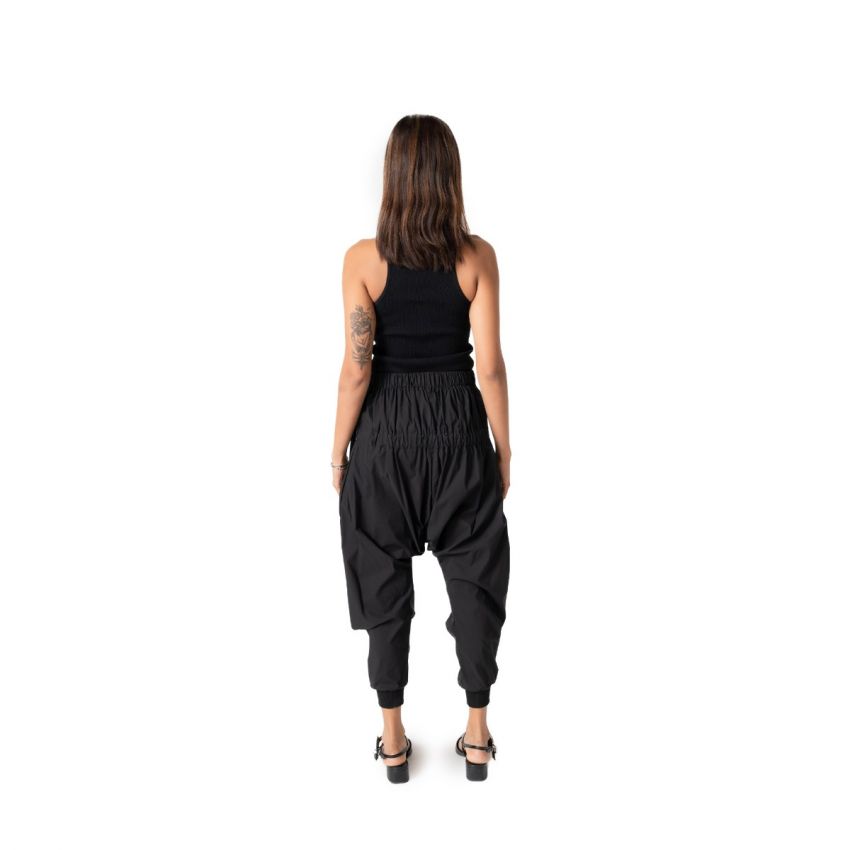Crossover Layered Elasticated Hem Pants - Black