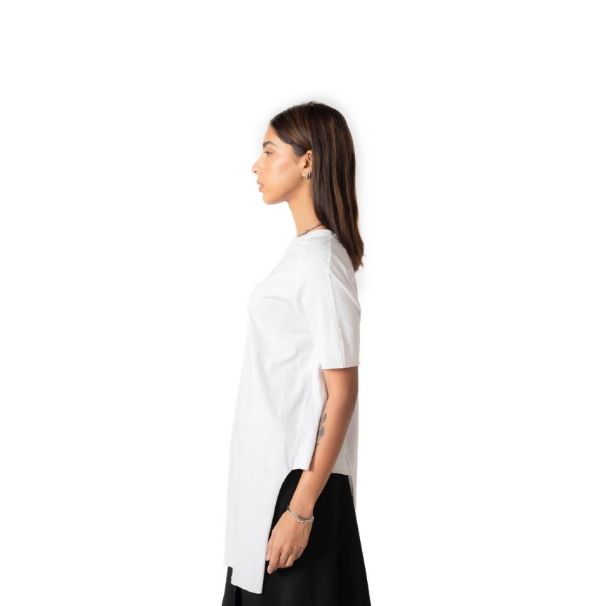 Asymmetric Solid Short Sleeve T-Shirt - White