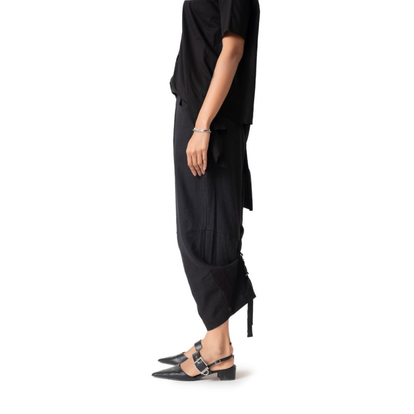  Adjustable Hem Wide Leg Pants - Black