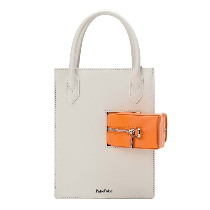Coco Tote Shearling With C Bag - White/Orange