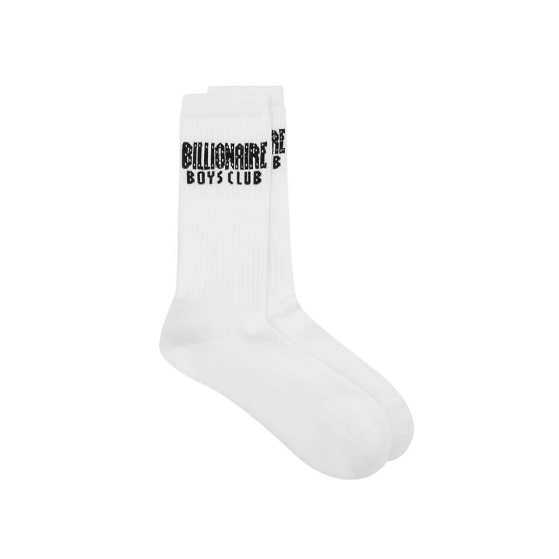 Straight Logo Socks - White